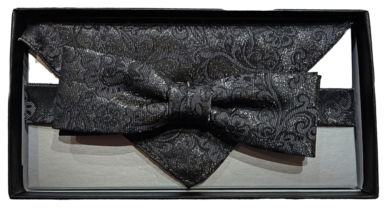 1008913 bow tie and pocket square set black print
